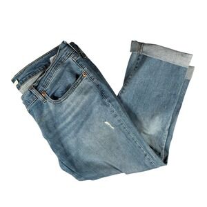 Levis Boyfriend Jeans sz 33 Light Wash Distressed Denim Cuffed‎